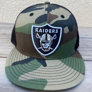 Las Vegas Raiders Camo Woodland Trucker Snapback Hat